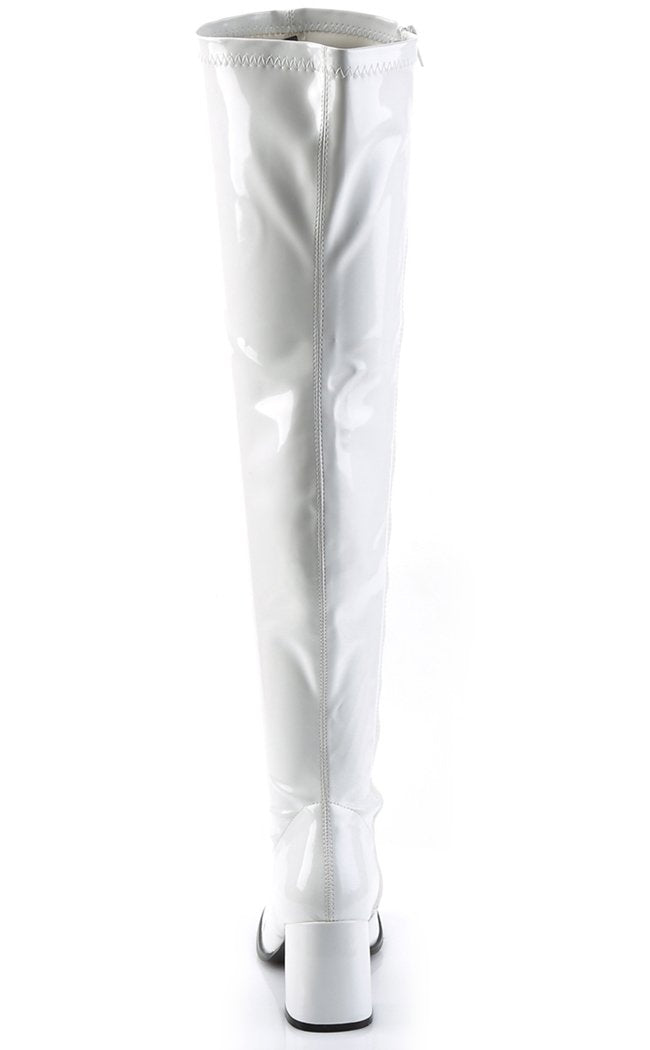 GOGO-3000 White Stetch Patent Thigh High Boots-Funtasma-Tragic Beautiful
