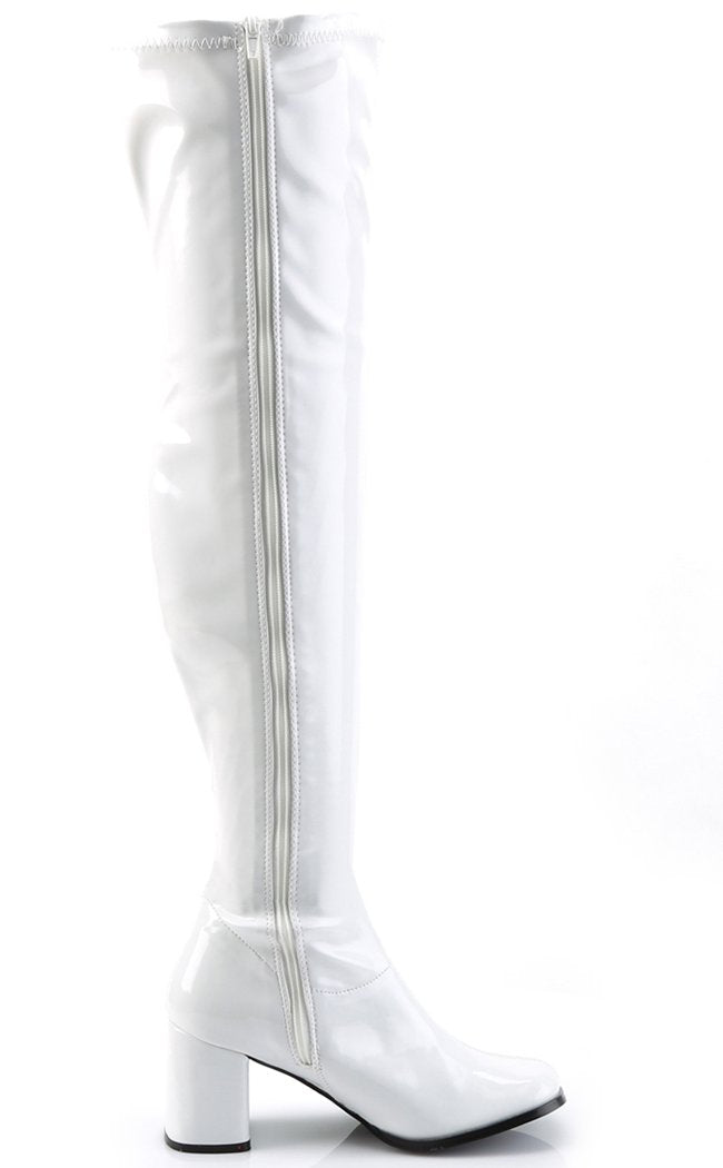 GOGO-3000 White Stetch Patent Thigh High Boots-Funtasma-Tragic Beautiful