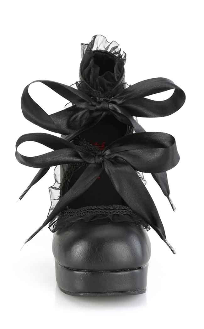 GOTHIKA-53 Black Vegan Frilly Heels-Demonia-Tragic Beautiful