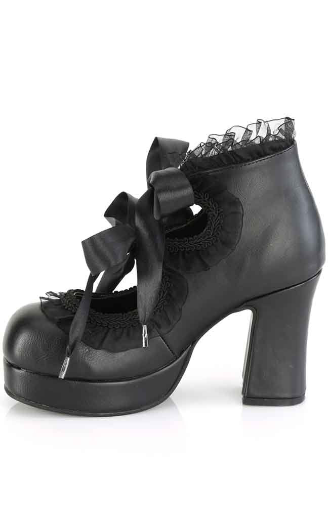 GOTHIKA-53 Black Vegan Frilly Heels-Demonia-Tragic Beautiful