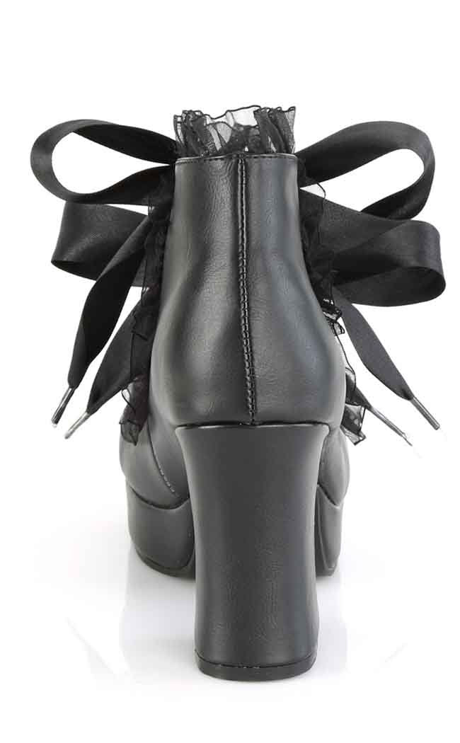 GOTHIKA-53 Black Vegan Frilly Heels-Demonia-Tragic Beautiful