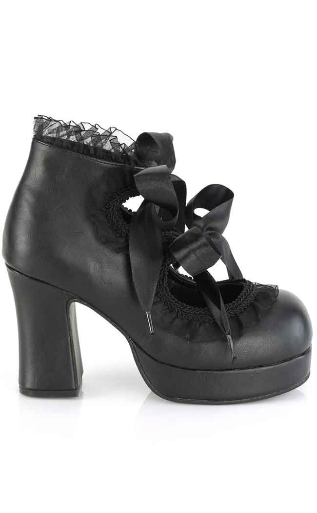 GOTHIKA-53 Black Vegan Frilly Heels-Demonia-Tragic Beautiful