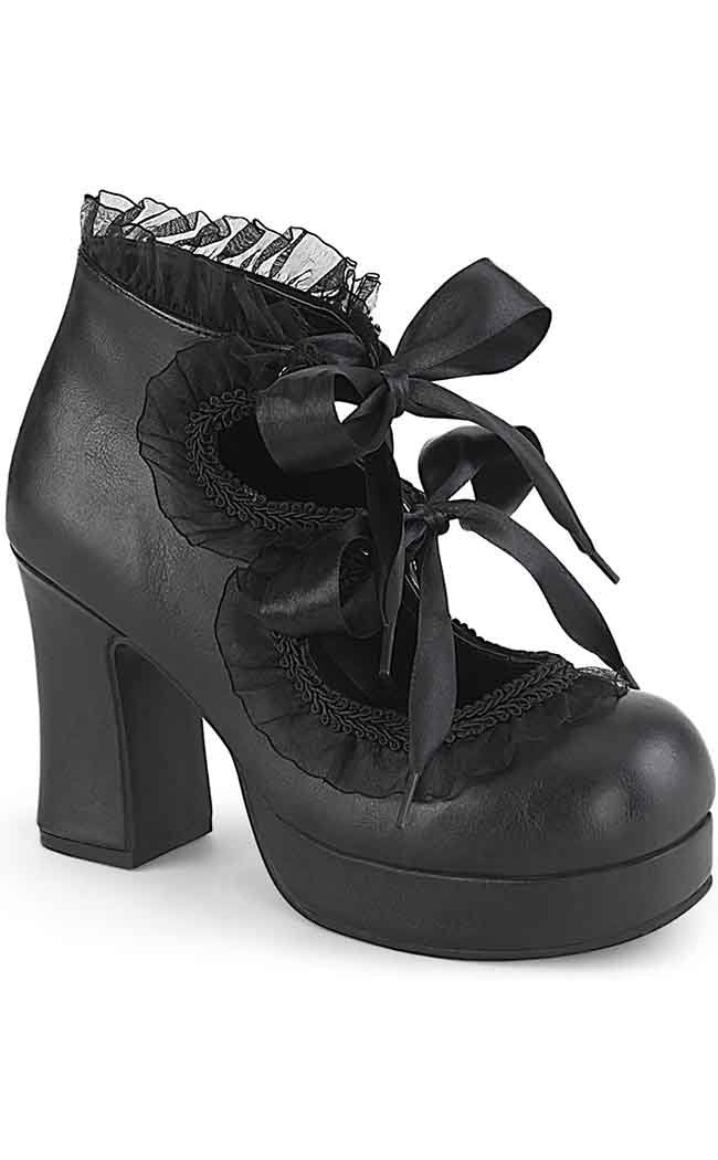 GOTHIKA-53 Black Vegan Frilly Heels-Demonia-Tragic Beautiful