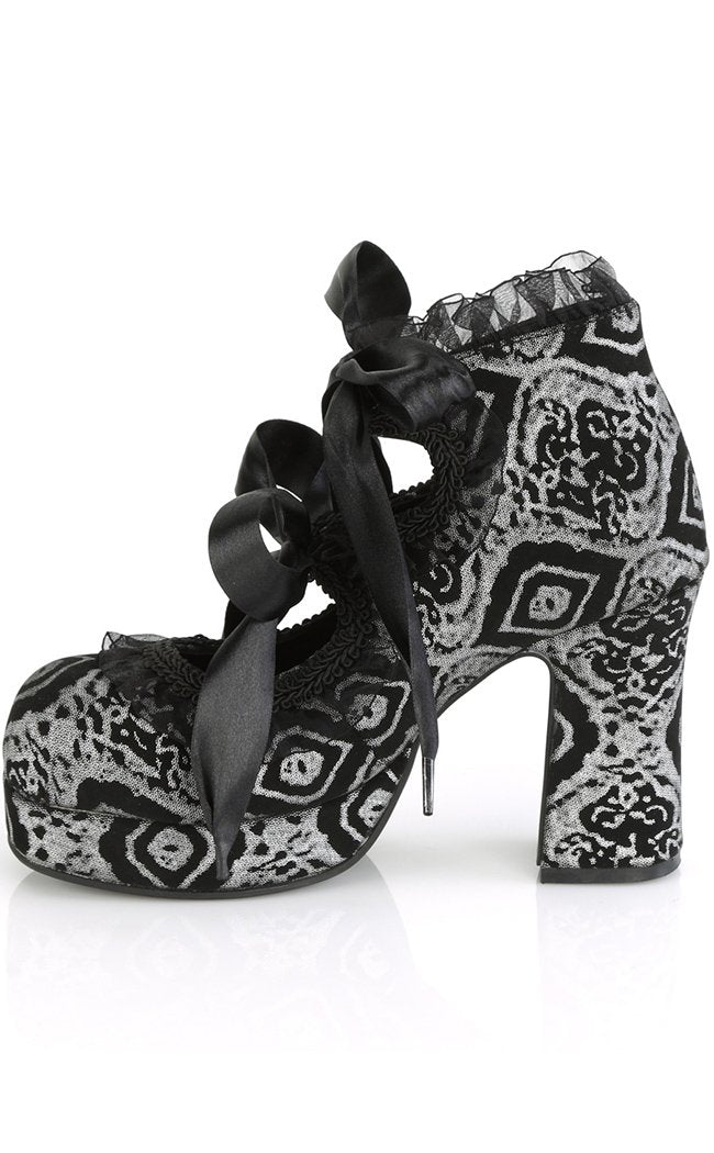 GOTHIKA-53 Black & Silver Nubuck Mary Jane Heels-Demonia-Tragic Beautiful