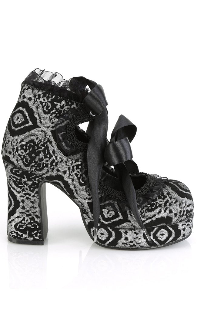 GOTHIKA-53 Black & Silver Nubuck Mary Jane Heels-Demonia-Tragic Beautiful