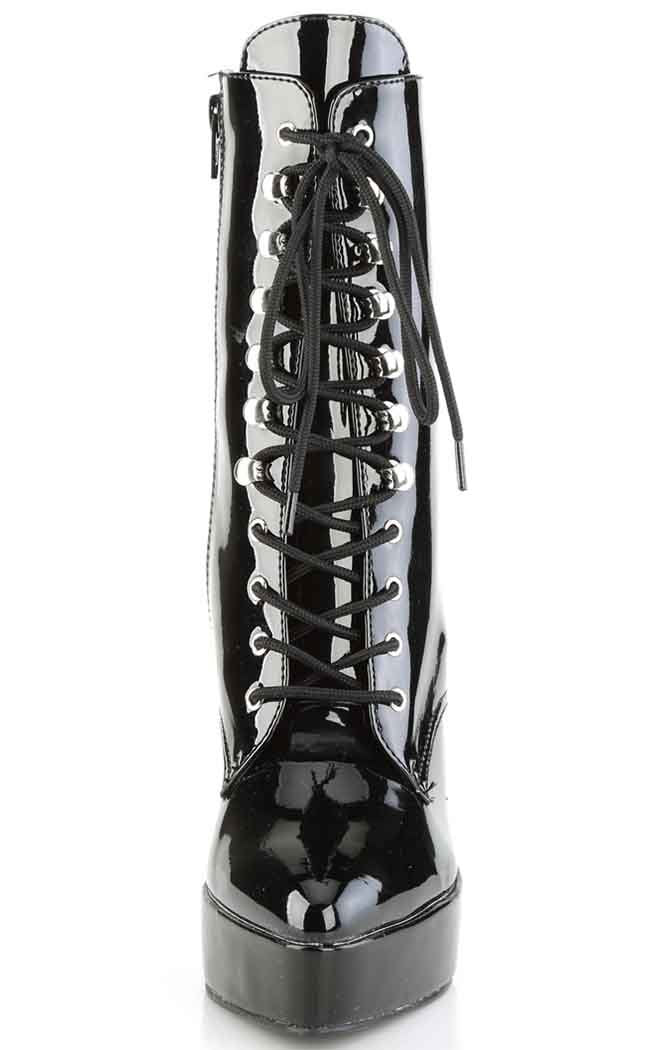 INDULGE-1020 Black Patent Ankle Boots-Devious-Tragic Beautiful