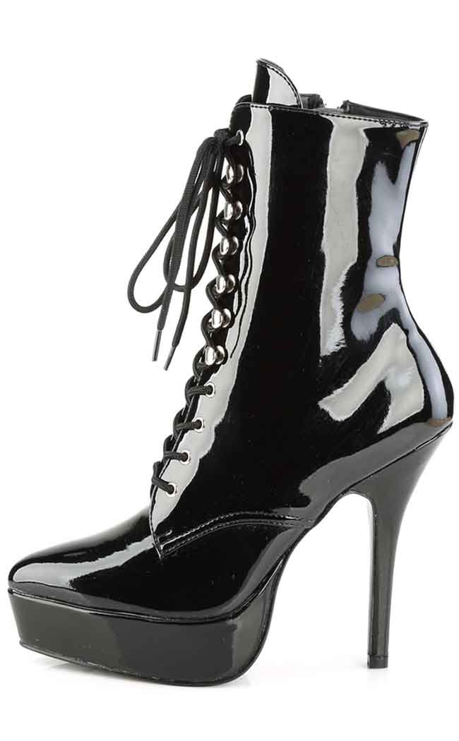 INDULGE-1020 Black Patent Ankle Boots-Devious-Tragic Beautiful