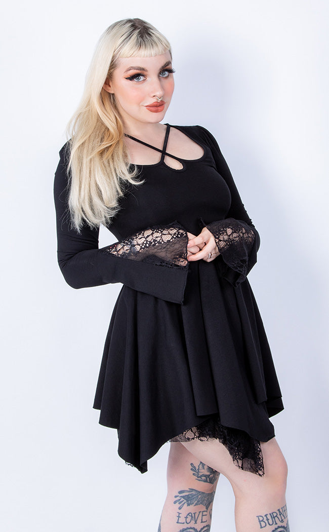 knee length dresses for ladies Jawbreaker - Frilled Collar Mesh Witch Black main image 1
