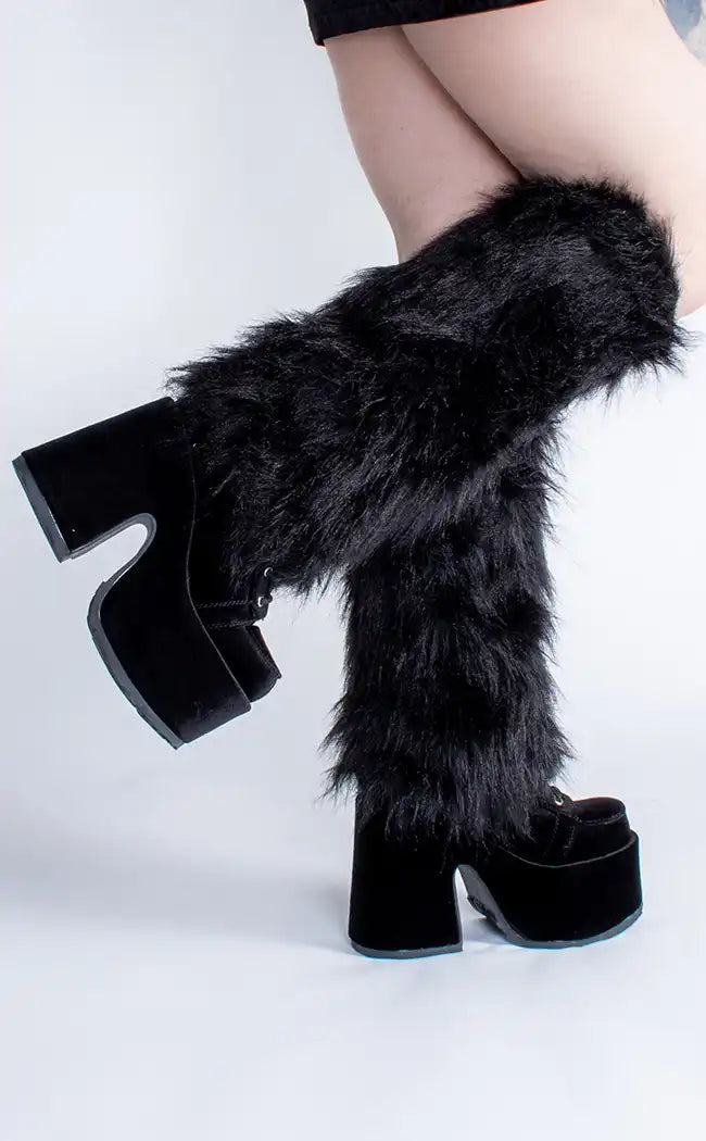 Ivana Black Fluffy Leg Warmers-Cold Black Heart-Tragic Beautiful