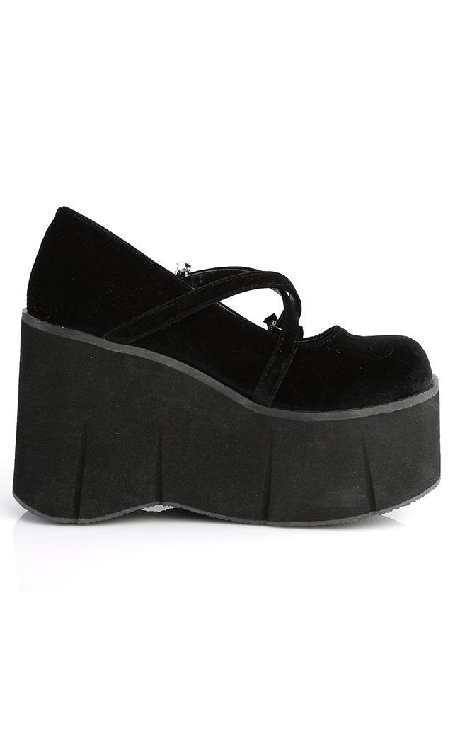 KERA-10 Black Velvet Platform Shoes-Demonia-Tragic Beautiful