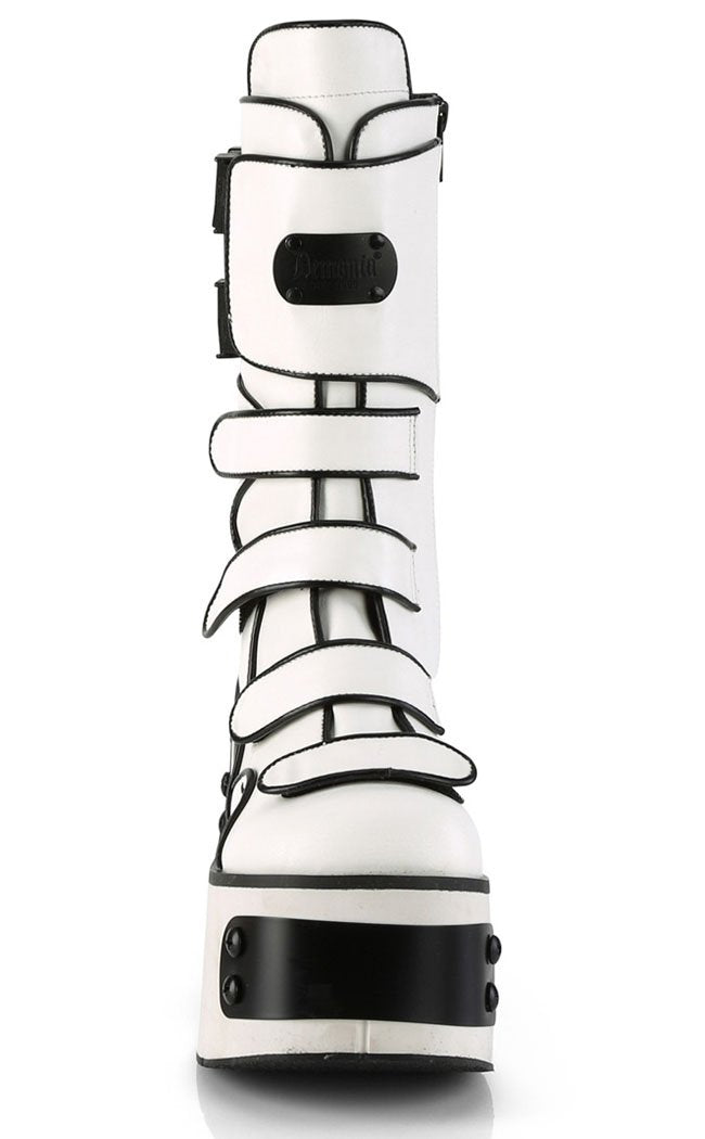 KERA-108 White Platform Plated Wedge Boots-Demonia-Tragic Beautiful