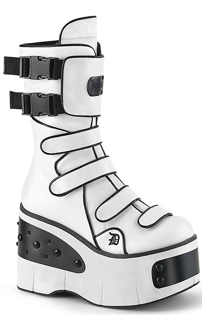 KERA-108 White Platform Plated Wedge Boots-Demonia-Tragic Beautiful