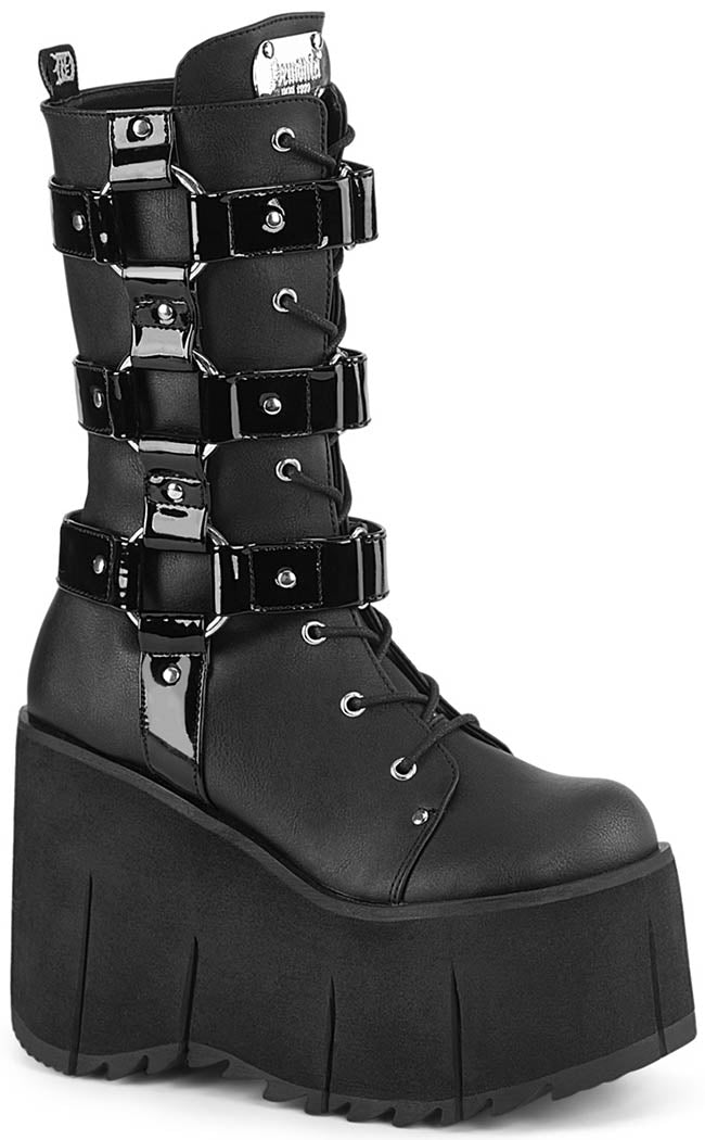 KERA-110 Black Matte Mid-Calf Harness Boots-Demonia-Tragic Beautiful