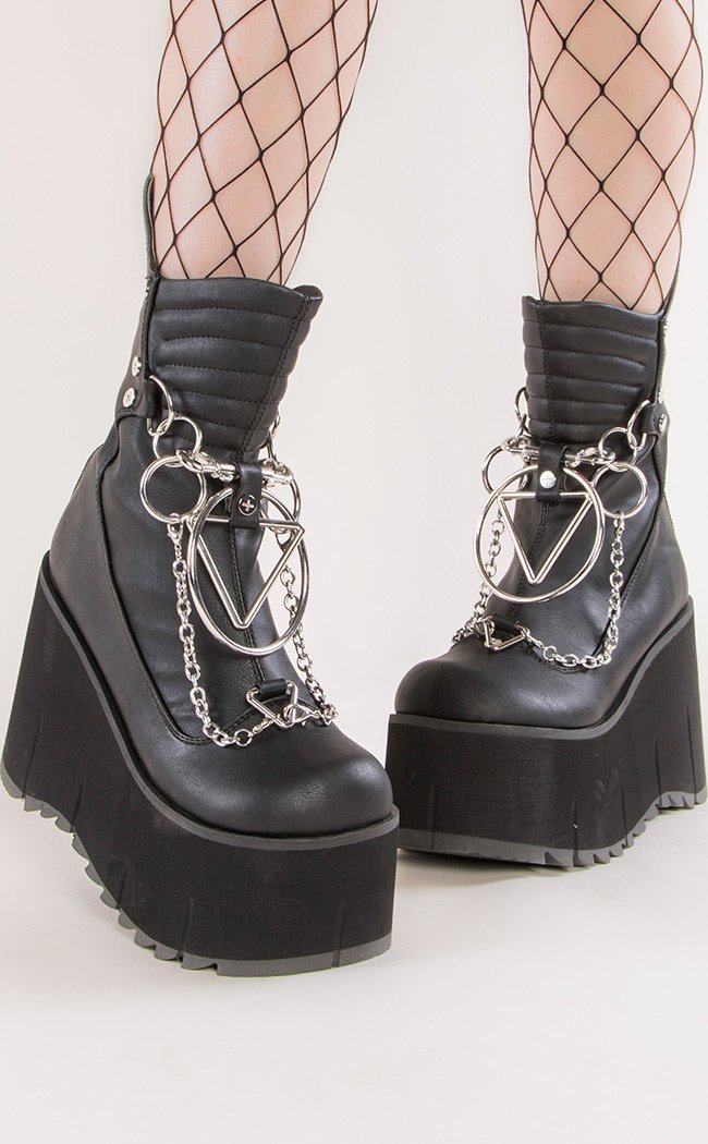 KERA-130 Black Platform Wedge Boots-Demonia-Tragic Beautiful