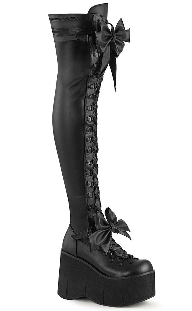 Kera-303 Black Matte Thigh High Boots-Demonia-Tragic Beautiful
