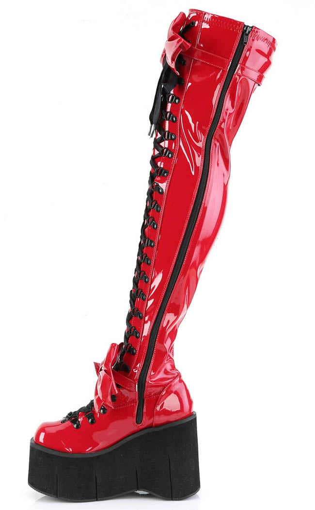 KERA-303 Red Patent Thigh High Platform Boots-Demonia-Tragic Beautiful