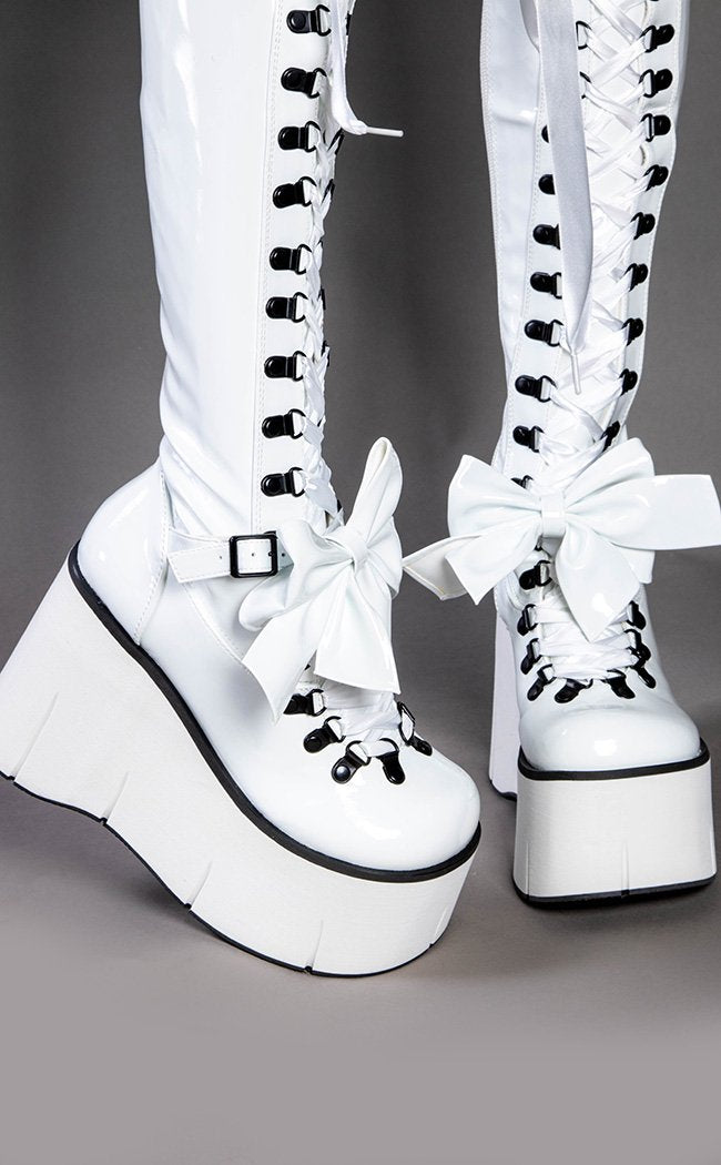 KERA-303 White Patent Thigh High Platform Boots-Demonia-Tragic Beautiful