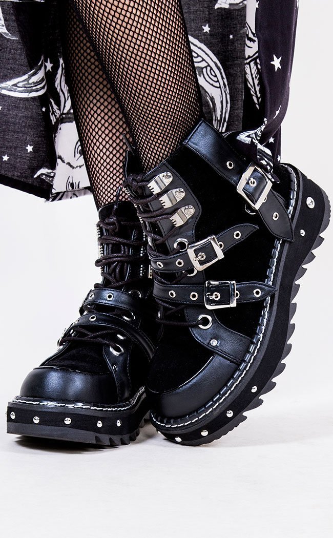 Lilith-278 Black Vegan Leather/Suede Boots-Demonia-Tragic Beautiful