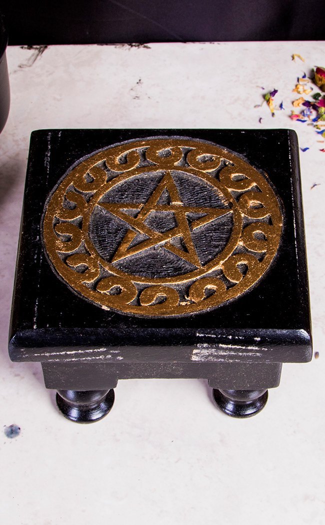 Mini Altar Table Stand | Black Pentagram-TB-Tragic Beautiful