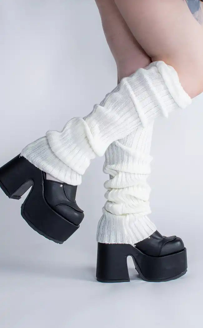 Mousai White Knit Leg Warmers-Cold Black Heart-Tragic Beautiful