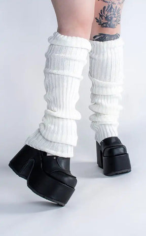 Mousai White Knit Leg Warmers-Cold Black Heart-Tragic Beautiful