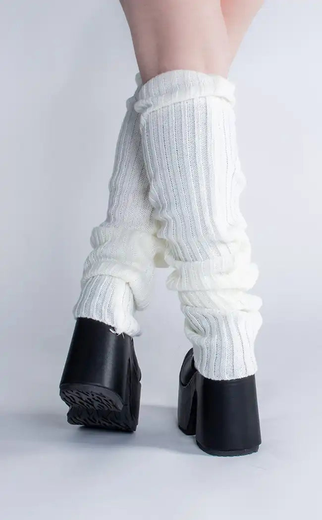 Mousai White Knit Leg Warmers-Cold Black Heart-Tragic Beautiful