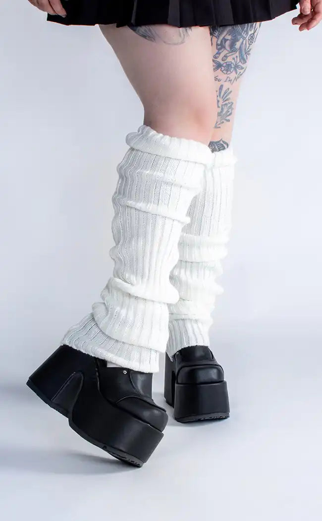 Mousai White Knit Leg Warmers-Cold Black Heart-Tragic Beautiful