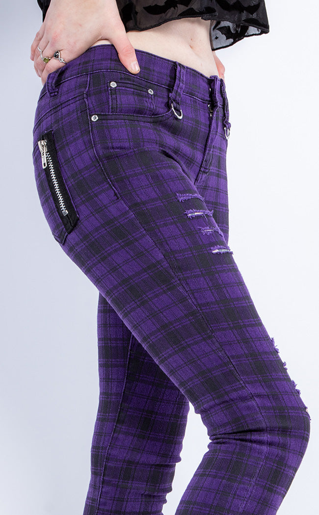 Move On Up Tartan Jeans | Purple-Banned Apparel-Tragic Beautiful