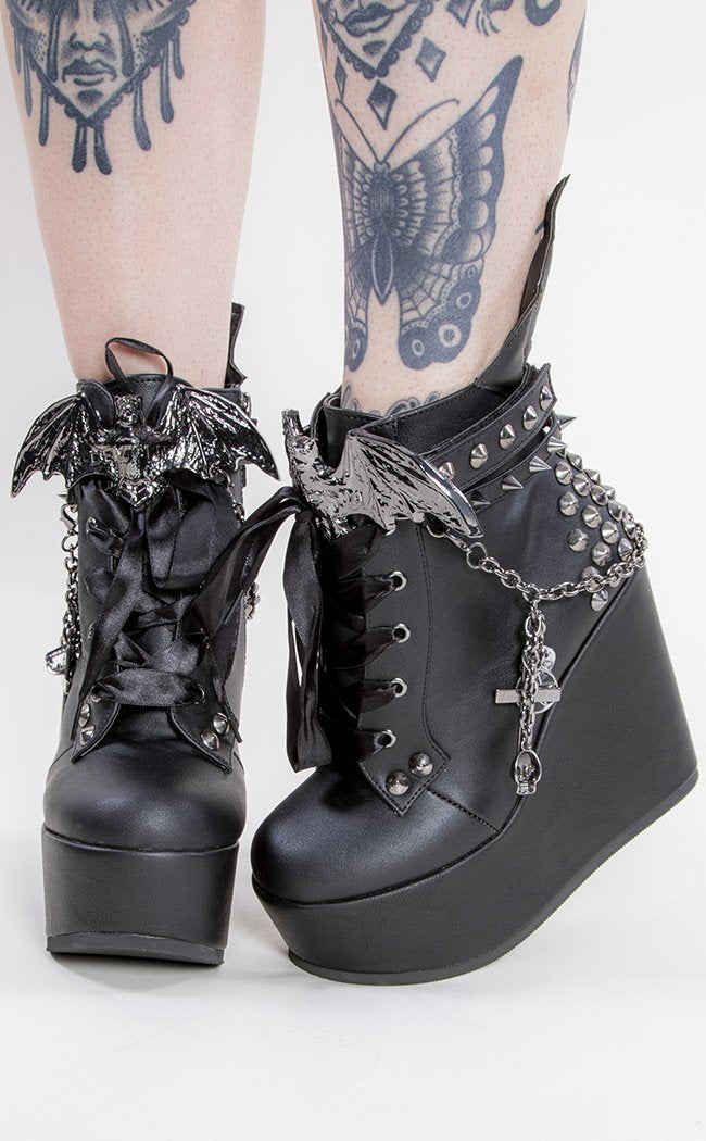 POISON-107 Black Vampire Wedge Boots-Demonia-Tragic Beautiful