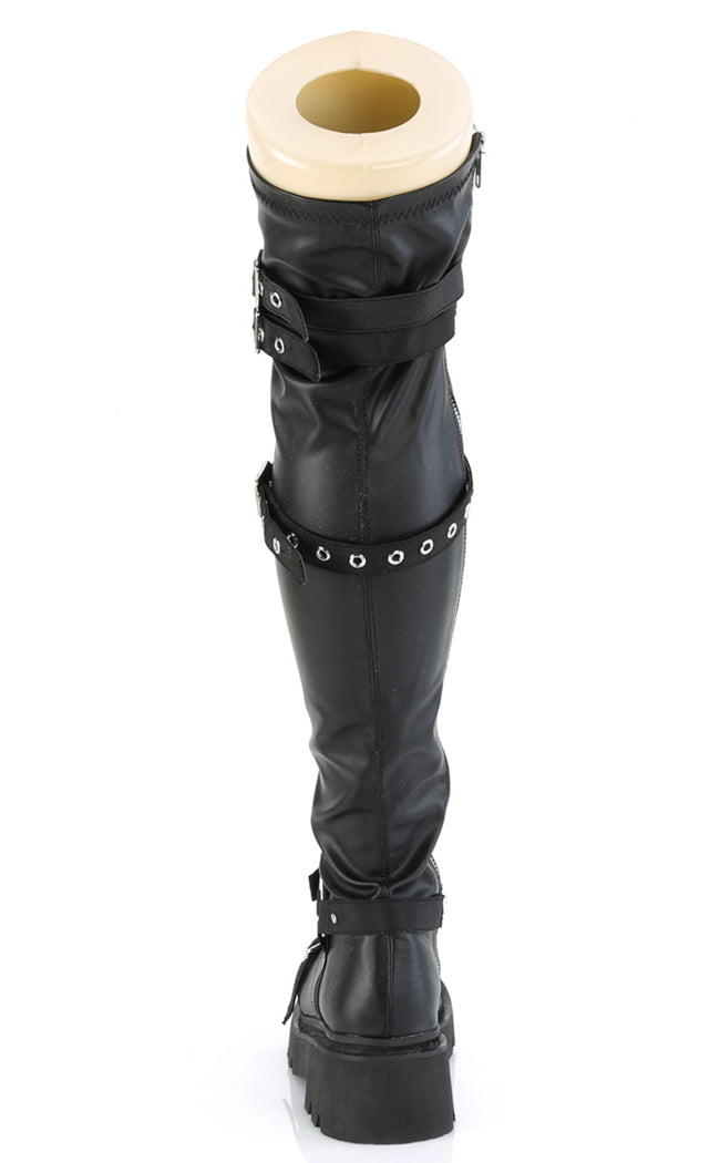 RENEGADE-320 Black Stretch Thigh High Boots-Demonia-Tragic Beautiful