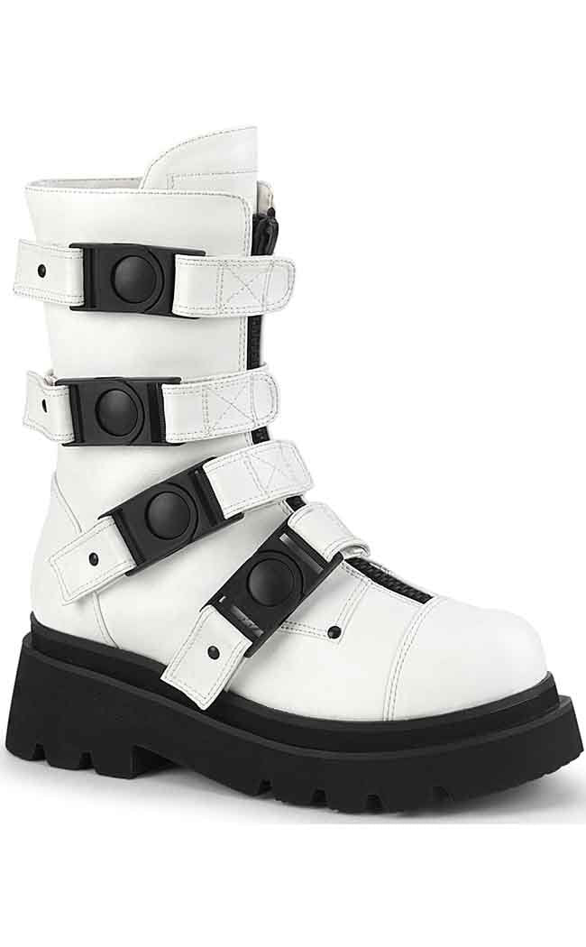 RENEGADE-55 White Vegan Combat Boots-Demonia-Tragic Beautiful