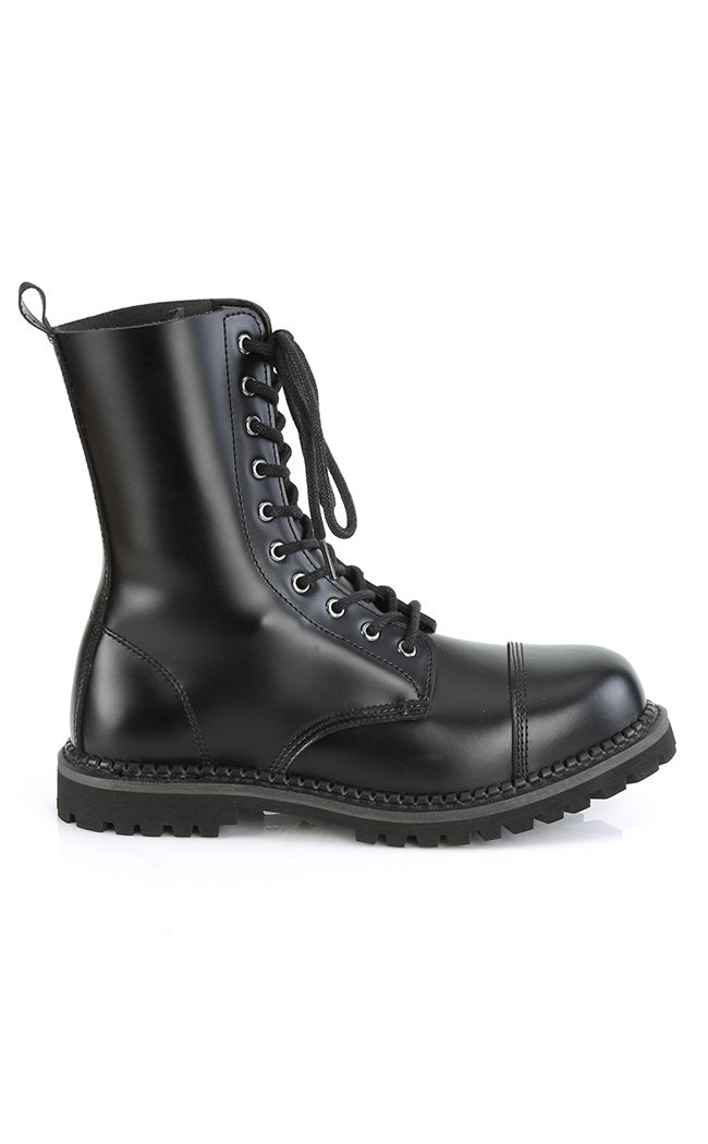 RIOT-10 Black Leather Boots-Demonia-Tragic Beautiful