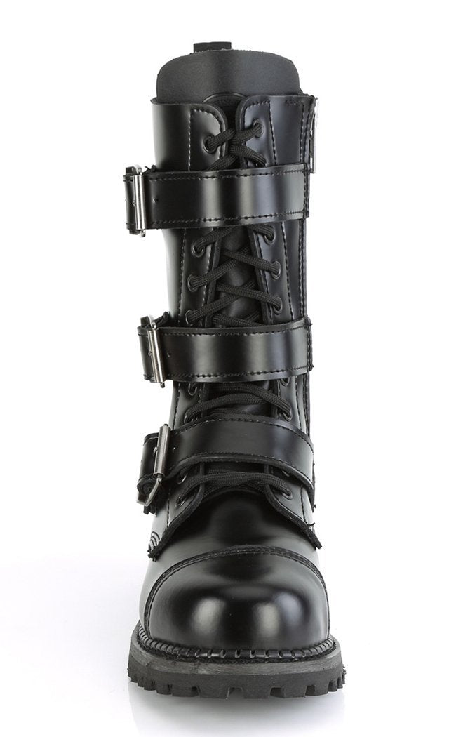 RIOT-12BK Black Leather Boots-Demonia-Tragic Beautiful