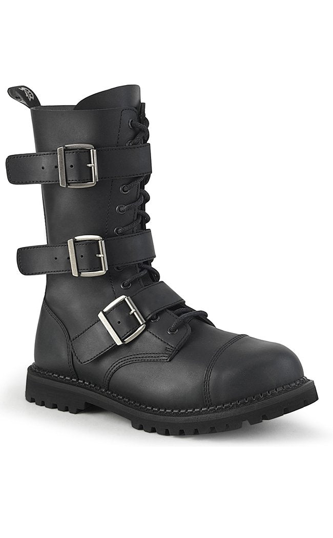 RIOT-12BK Black Vegan Leather Boots-Demonia-Tragic Beautiful