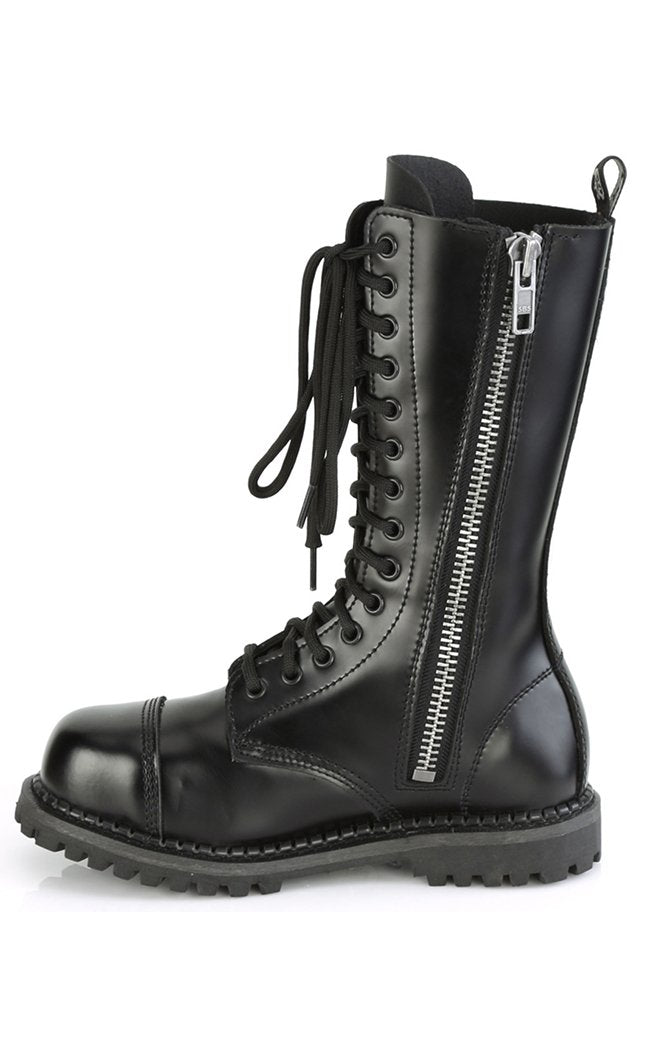 RIOT-14 Black Leather Boots-Demonia-Tragic Beautiful