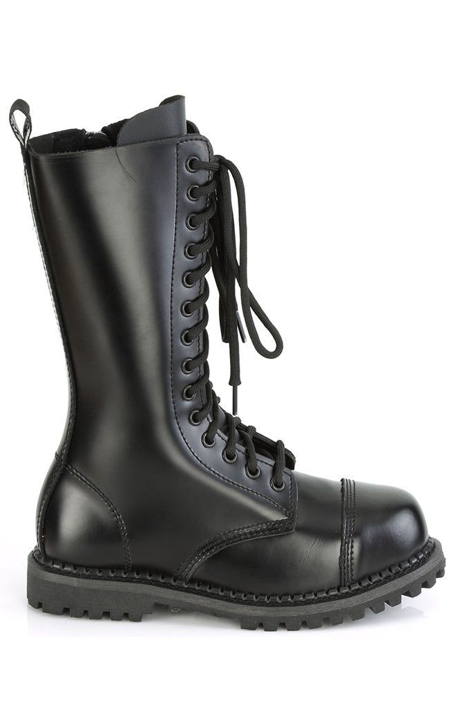 RIOT-14 Black Leather Boots-Demonia-Tragic Beautiful