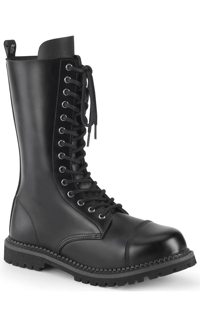 RIOT-14 Black Leather Boots-Demonia-Tragic Beautiful