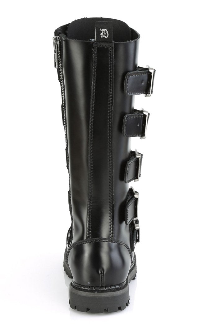 RIOT-18BK Black Leather Boots-Demonia-Tragic Beautiful