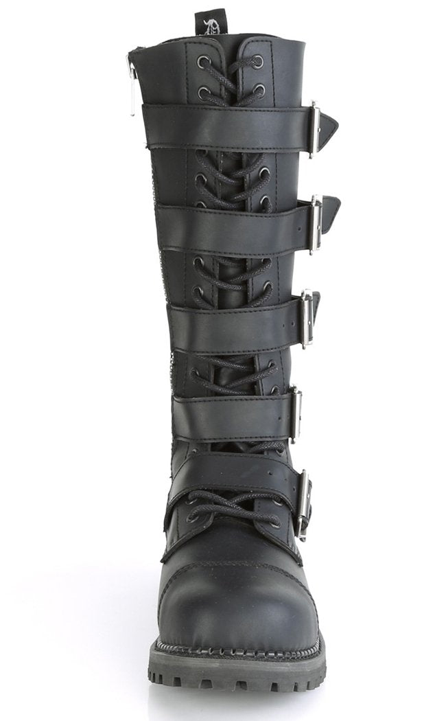 RIOT-18BK Black Vegan Leather Knee High Boots-Demonia-Tragic Beautiful