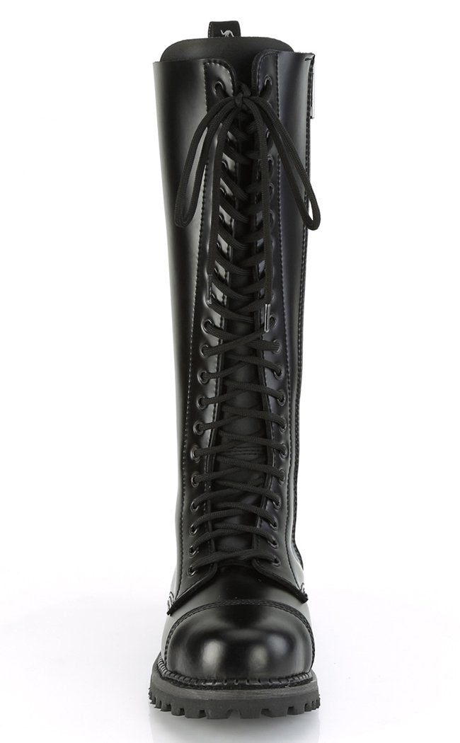 RIOT-20 Black Leather Boots-Demonia-Tragic Beautiful