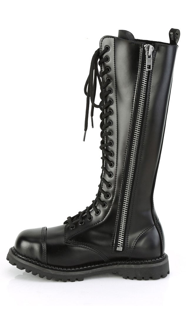 RIOT-20 Black Leather Boots-Demonia-Tragic Beautiful