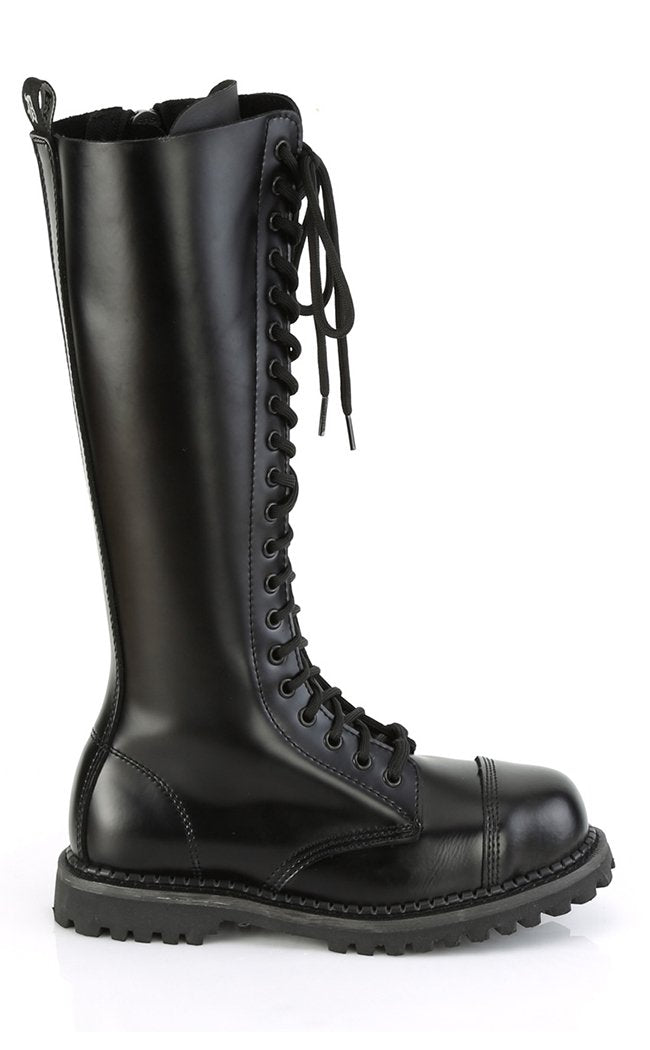 RIOT-20 Black Leather Boots-Demonia-Tragic Beautiful