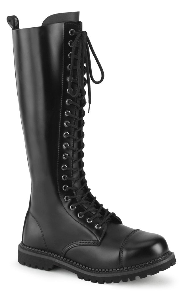 RIOT-20 Black Leather Boots-Demonia-Tragic Beautiful