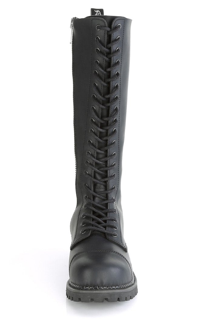 RIOT-20 Black Vegan Leather Knee High Boots-Demonia-Tragic Beautiful