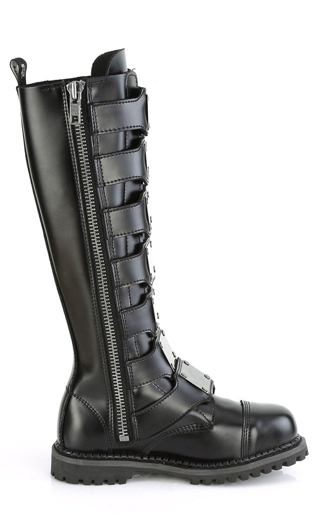 RIOT-21MP Black Leather Knee High Boots-Demonia-Tragic Beautiful