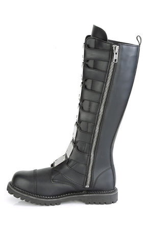 RIOT-21MP Black Vegan Leather Knee High Boots-Demonia-Tragic Beautiful