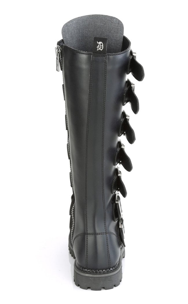 RIOT-21MP Black Vegan Leather Knee High Boots-Demonia-Tragic Beautiful