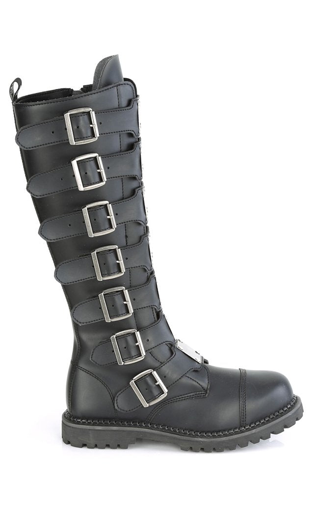 RIOT-21MP Black Vegan Leather Knee High Boots-Demonia-Tragic Beautiful