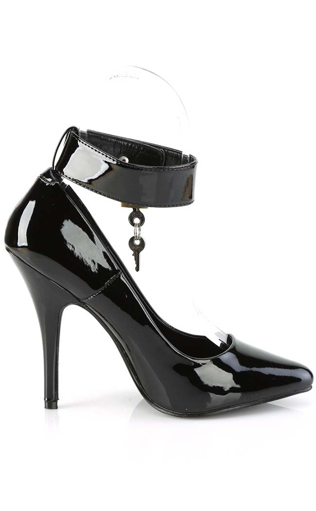 SEDUCE-432 Black Patent Lock Heels-Pleaser-Tragic Beautiful