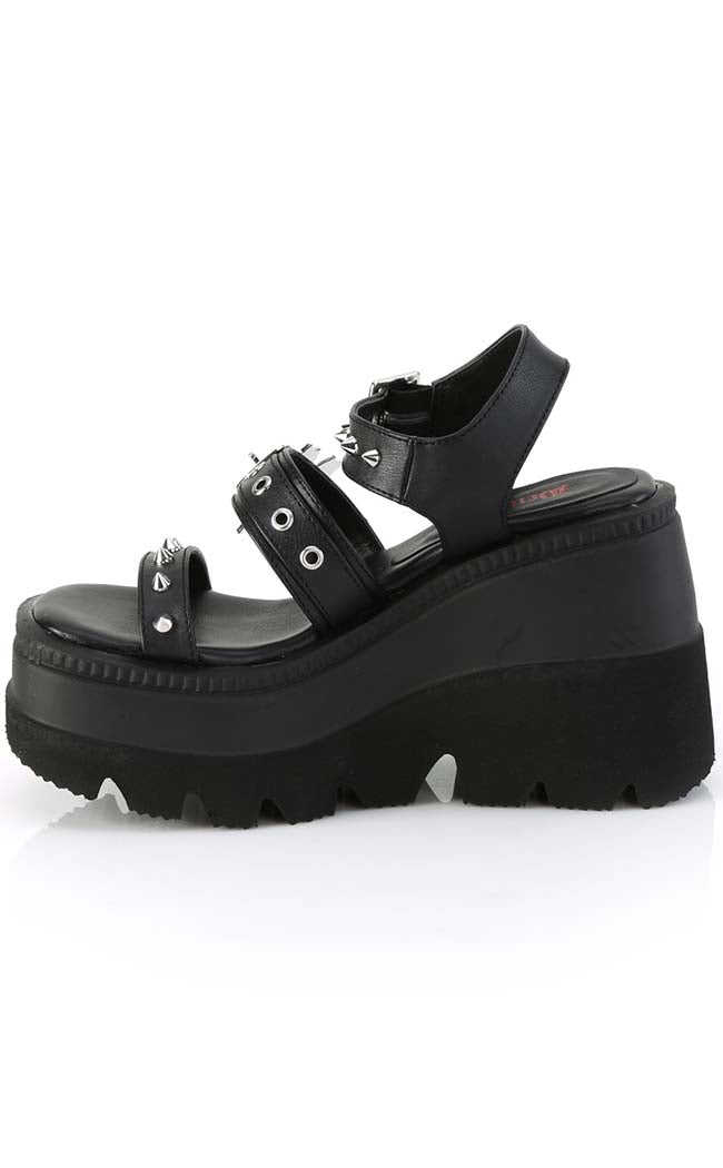 SHAKER-13 Black Matte Wedge Sandals-Demonia-Tragic Beautiful